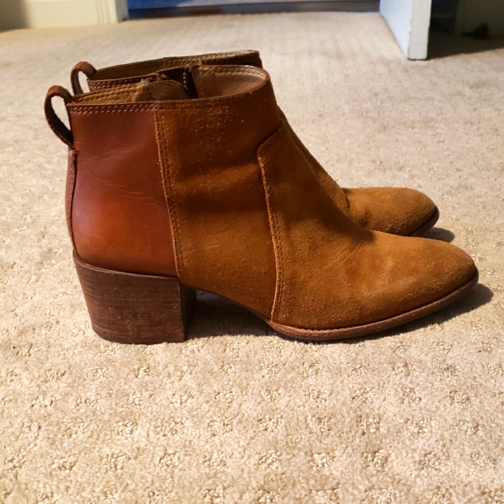Madewell booties cognac leather and suede